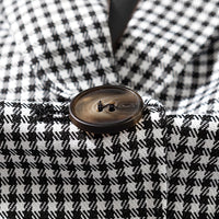 Plaid Lapel Collar Button Cuff Blazer