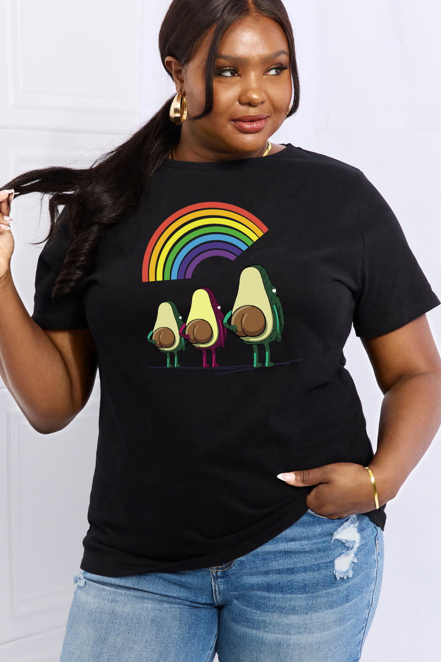 Simply Love Full Size Rainbow & Avocado Graphic Cotton Tee