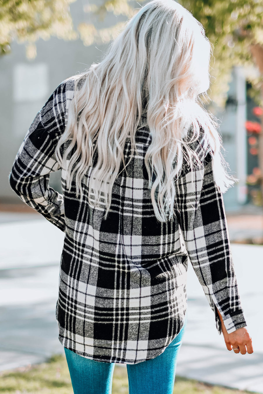 Plaid Curved Hem Longline Shacket