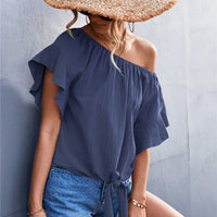 Flutter Sleeve Tie-Front Blouse