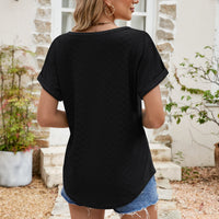 Full Size Round Neck Eyelet Short Sleeve Top