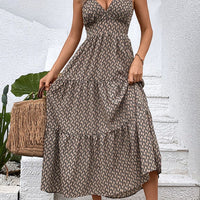 Printed Spaghetti Strap Tie Back Dress