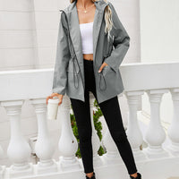 Drawstring Elastic Waist Hoodie Jacket