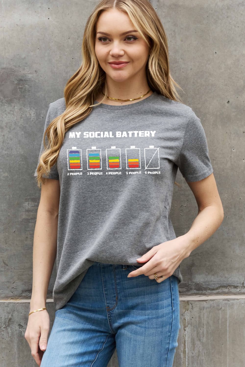 Simply Love Full Size MY SOCIAL BATTERY Graphic Cotton Tee