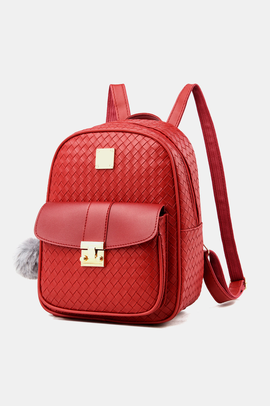 PU Leather Backpack with Pom-Pom Pendant