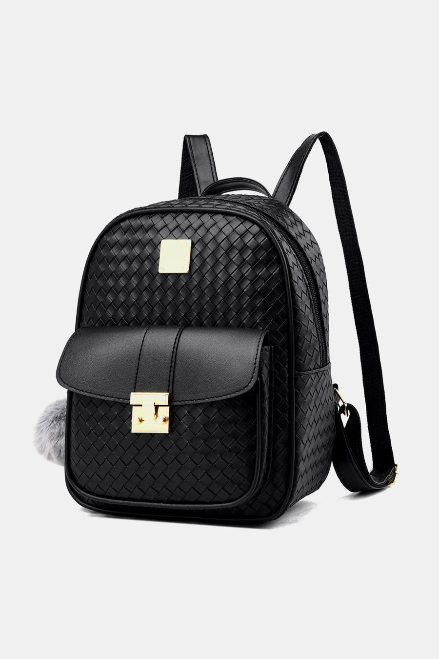 PU Leather Backpack with Pom-Pom Pendant