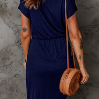 Short Sleeve Ruched Asymmetrical Hem Dress