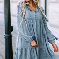 Half Button Ruffle Hem Babydoll Dress