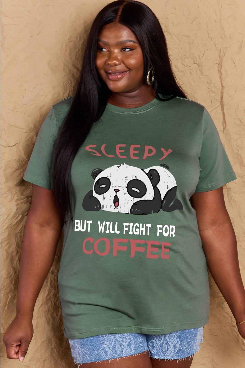 Simply Love Full Size SLEEPY BUT WILL FIGHT FOR COFFEE Graphic Cotton Tee