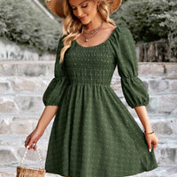 Swiss Dot Smocked Scoop Neck Dress