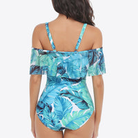 Botanical Print Cold-Shoulder Layered One-Piece Swimsuit