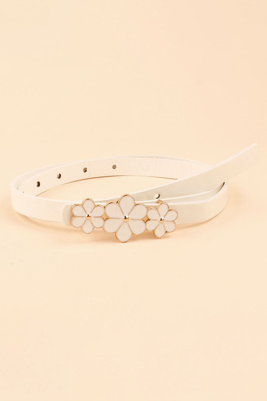 Flower Decor Skinny PU Belt