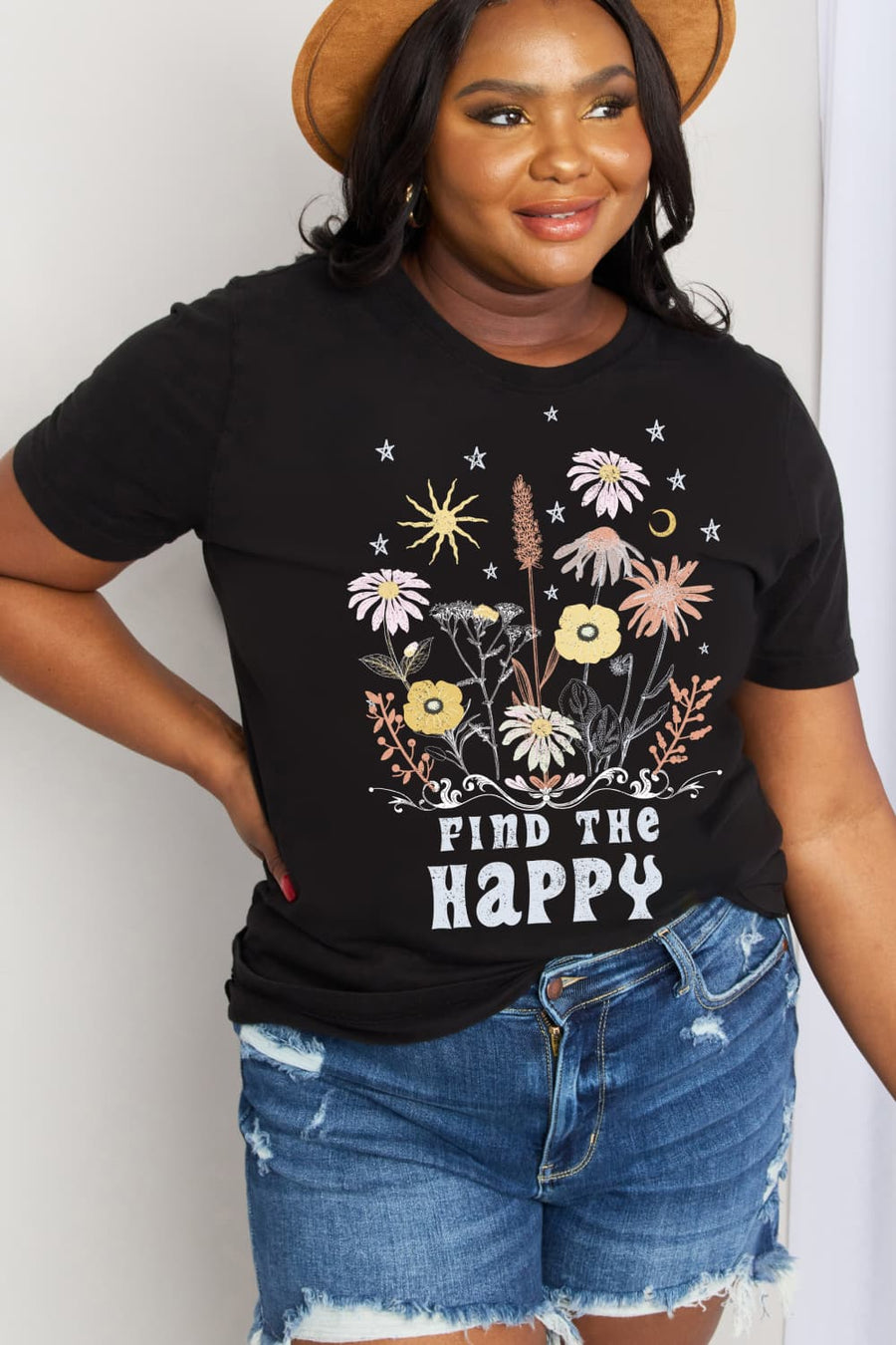 Simply Love Full Size FIND THE HAPPY Graphic Cotton Tee