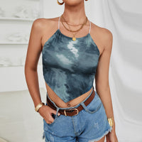 Tie-Dye Halter Neck Point Hem Top