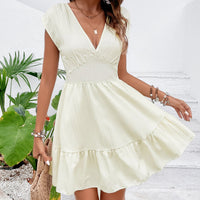 Tie Back V-Neck Ruffle Hem Dress