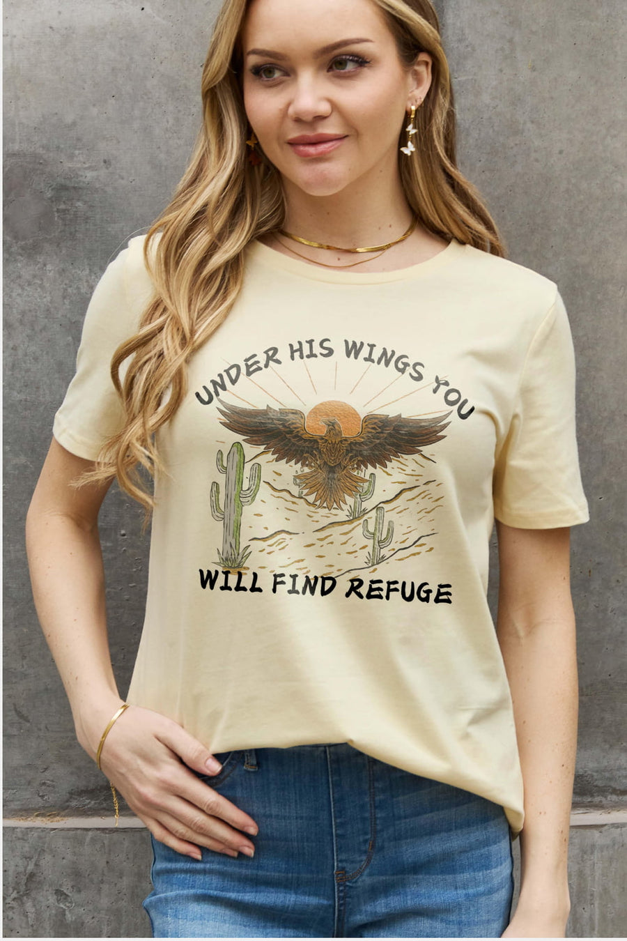 Simply Love Full Size UNDER HIS WINGS YOU WILL FIND REFUGE Graphic Cotton Tee