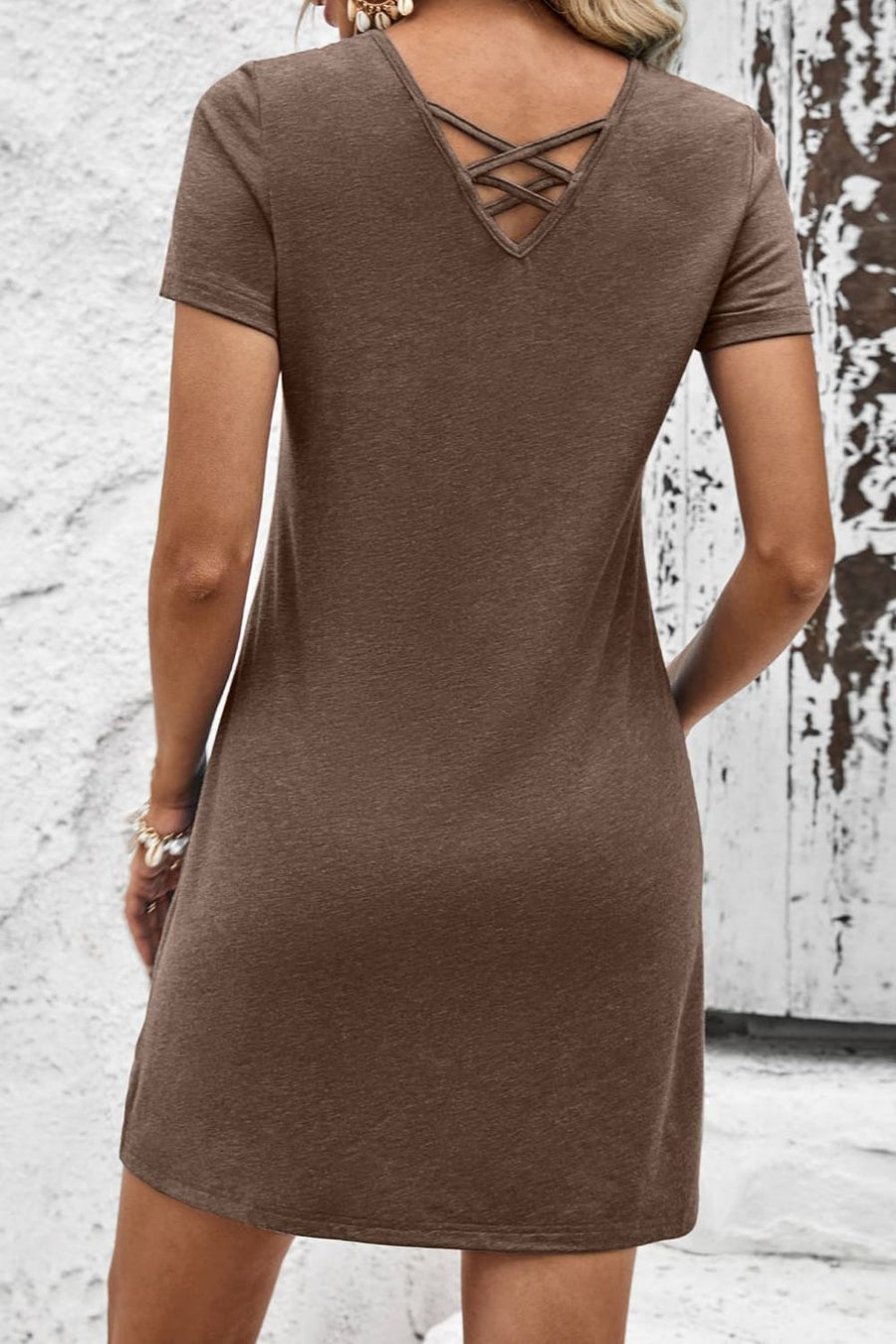 Short Sleeve V-Neck Mini Dress