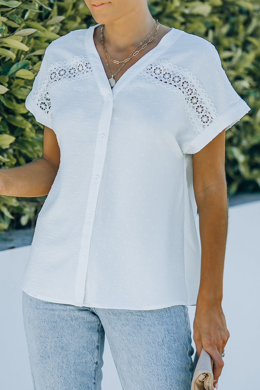 Lace Detail Button Front Shirt