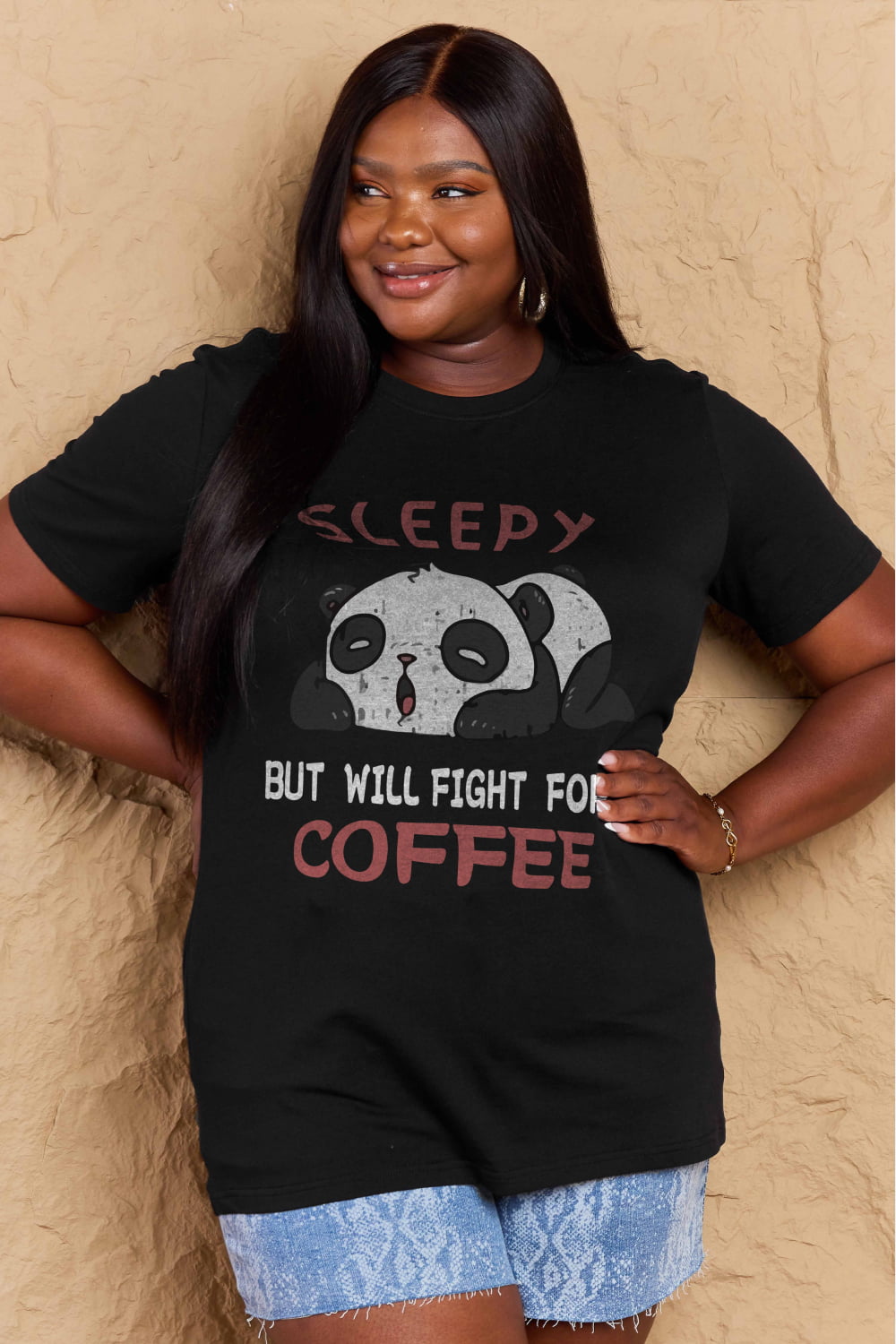 Simply Love Full Size SLEEPY BUT WILL FIGHT FOR COFFEE Graphic Cotton Tee