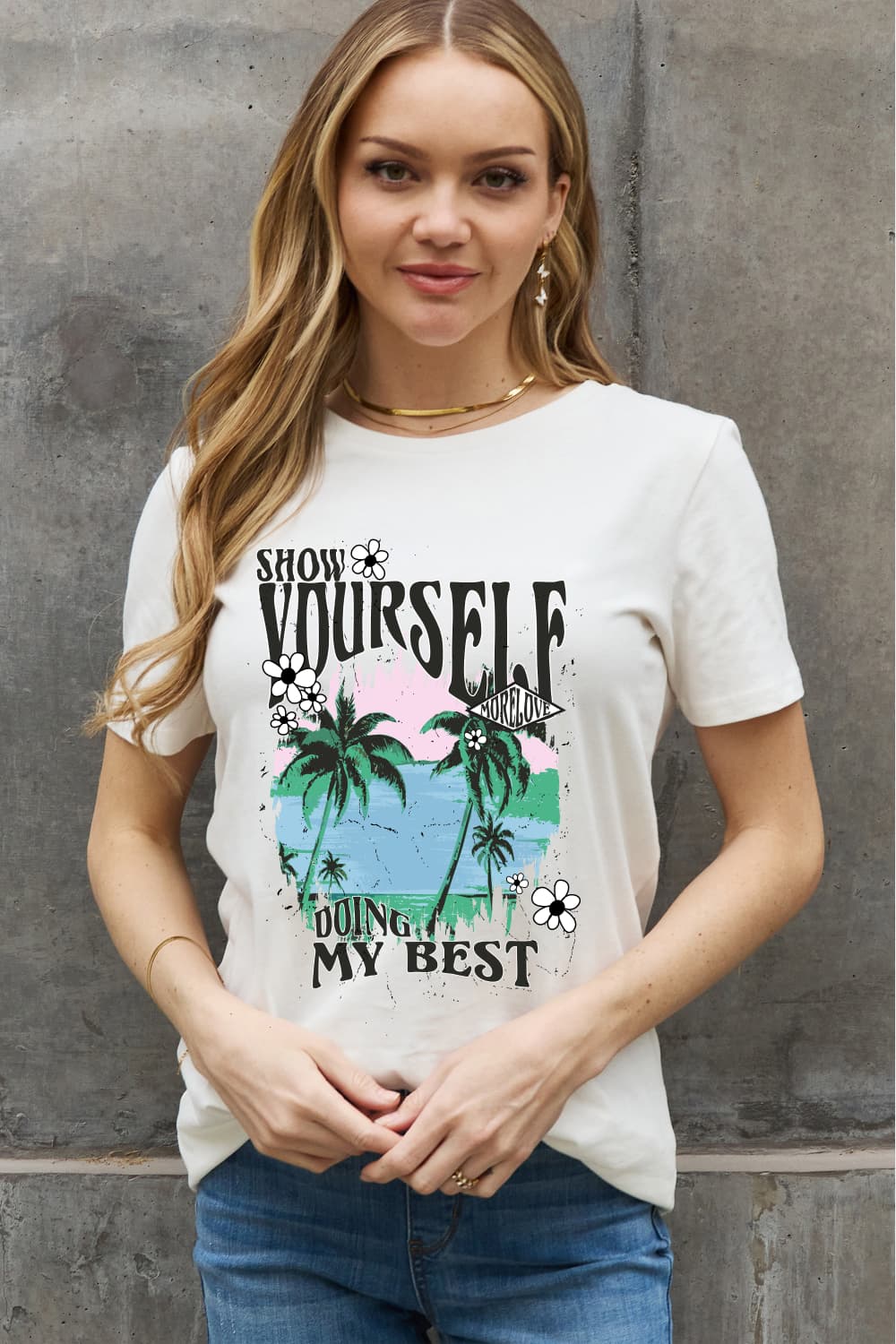 Simply Love Full Size SHOW YOURSELF DOING MY BEST Graphic Cotton Tee