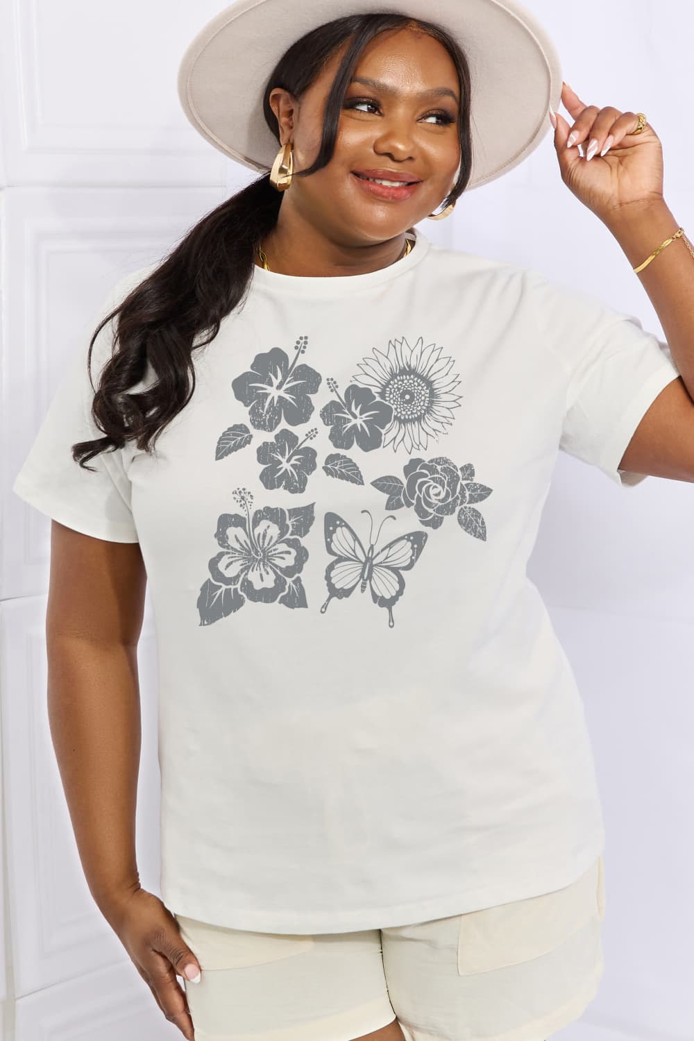 Simply Love Full Size Flower & Butterfly Graphic Cotton Tee