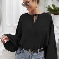 Tie Neck Balloon Sleeve Blouse