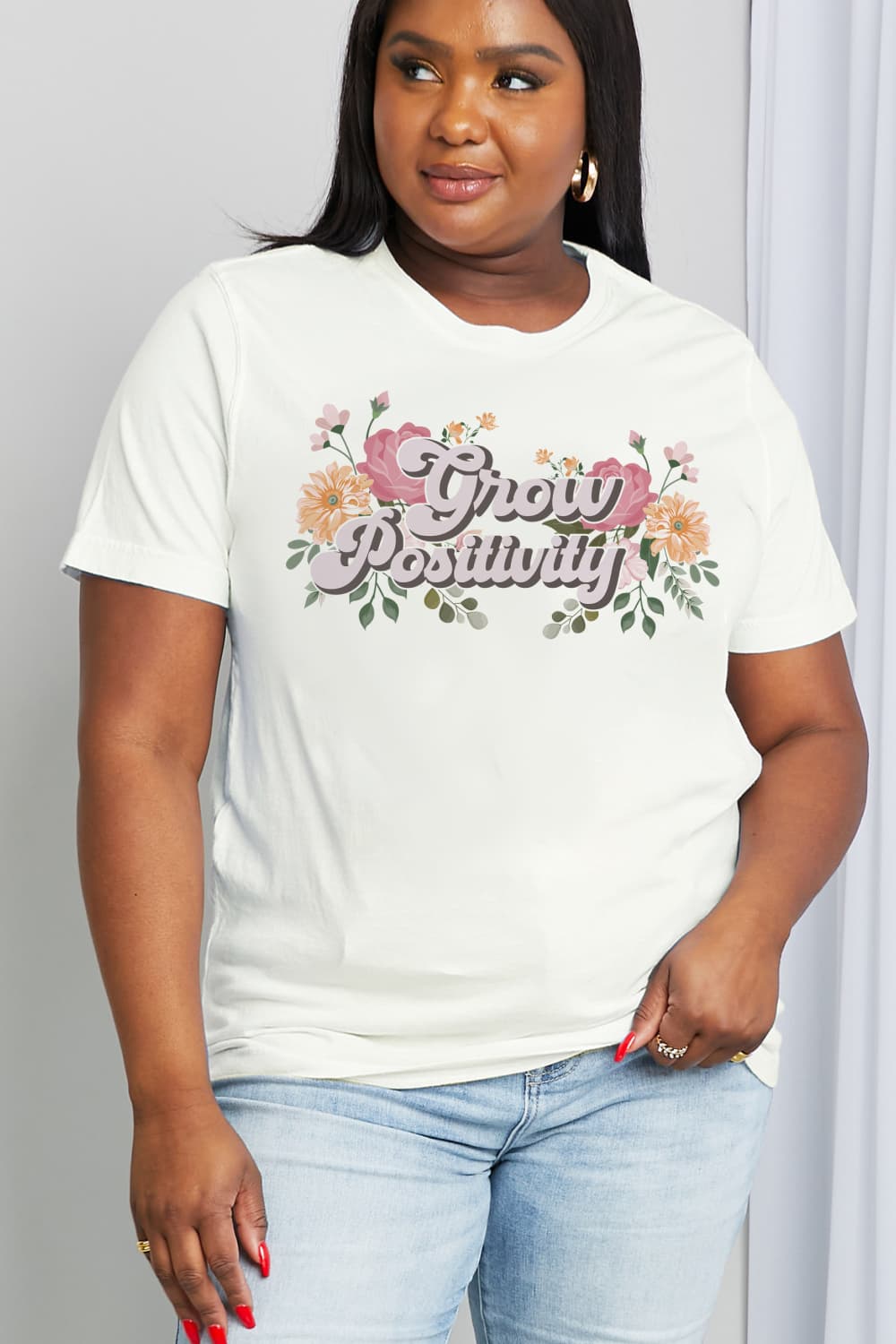 Simply Love Full Size GROW POSITIVITY Graphic Cotton Tee