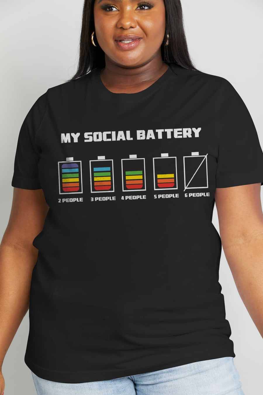 Simply Love Full Size MY SOCIAL BATTERY Graphic Cotton Tee