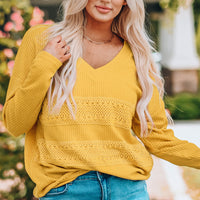 Ribbed Lace Trim V-Neck Top