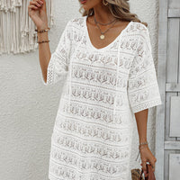 Openwork V-Neck Mini Knit Dress