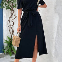 Tie-Waist Off-Shoulder Split Dress