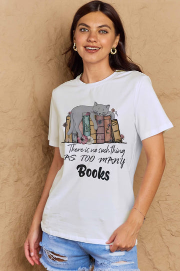 Simply Love Full Size Cat & Books Graphic Cotton Tee