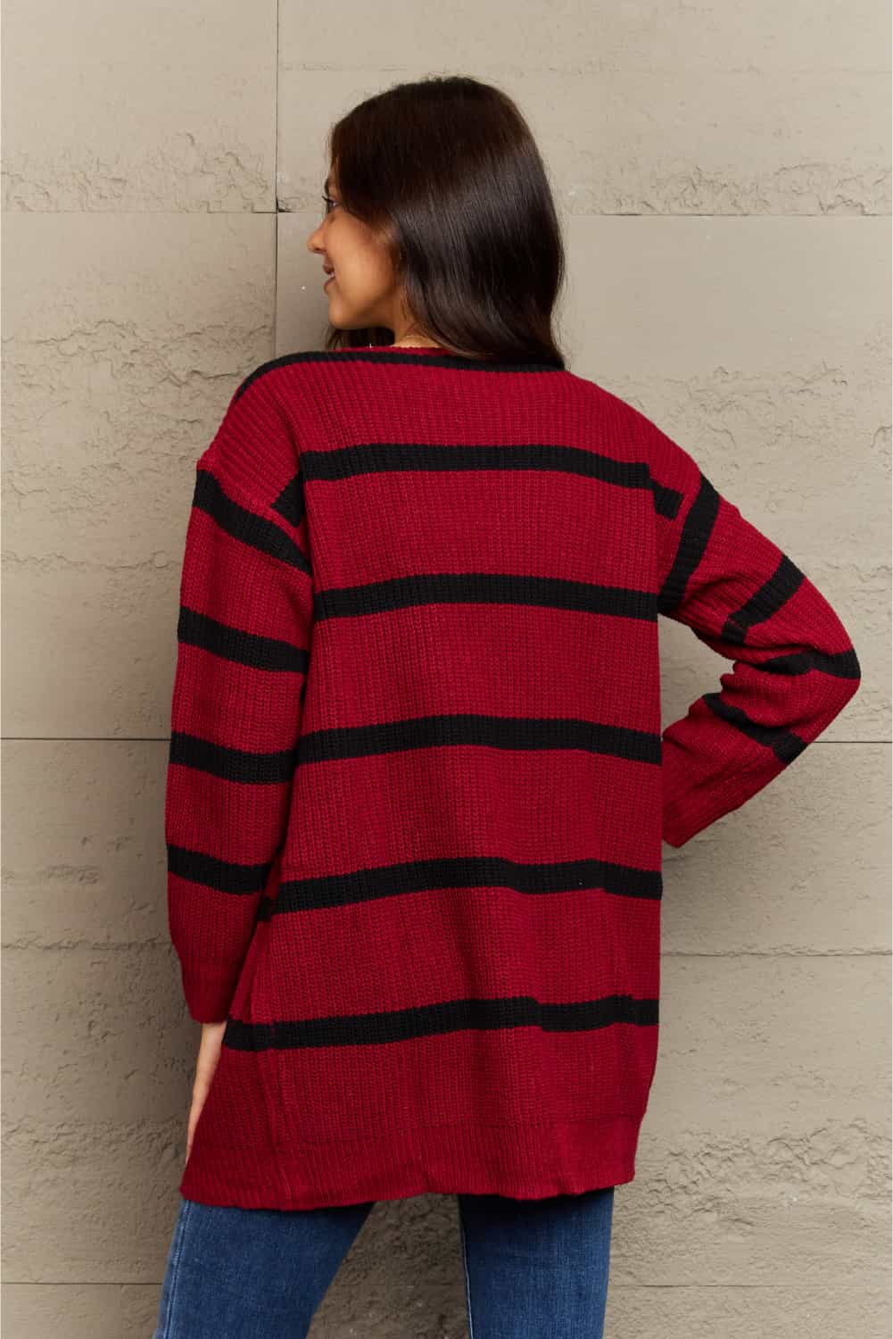 Ninexis Striped Long Sleeve Cardign with Pocket