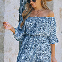 Printed Flounce Sleeve Off-Shoulder Romper