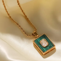 Square Pendant Twisted Chain Necklace