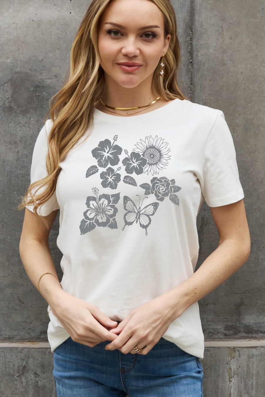 Simply Love Full Size Flower & Butterfly Graphic Cotton Tee