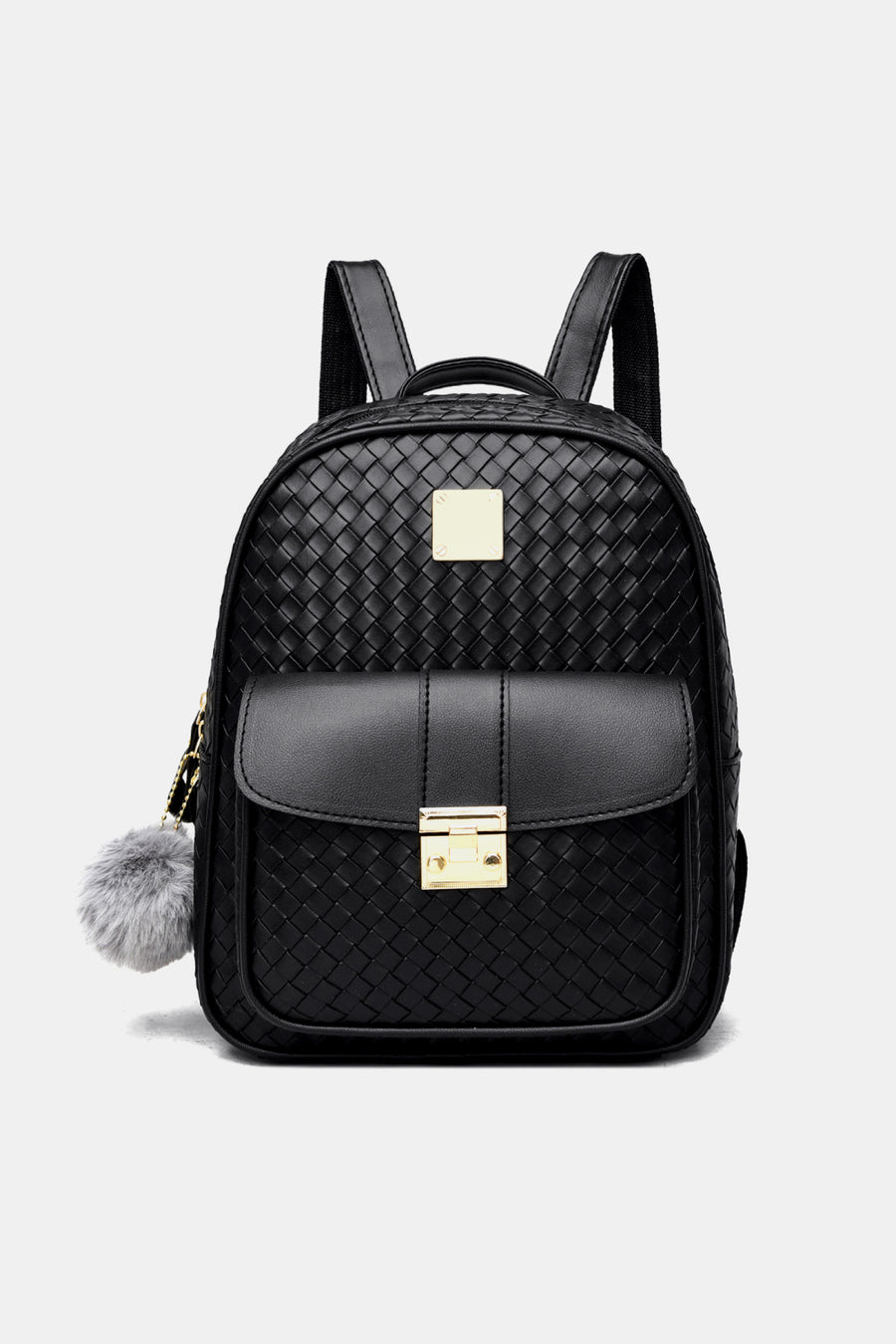 PU Leather Backpack with Pom-Pom Pendant