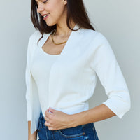 Doublju My Favorite Full Size 3/4 Sleeve Cropped Cardigan in Ivory