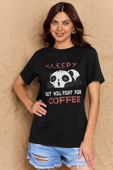 Simply Love Full Size SLEEPY BUT WILL FIGHT FOR COFFEE Graphic Cotton Tee