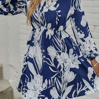 Floral Round Neck Long Sleeve Mini Dress