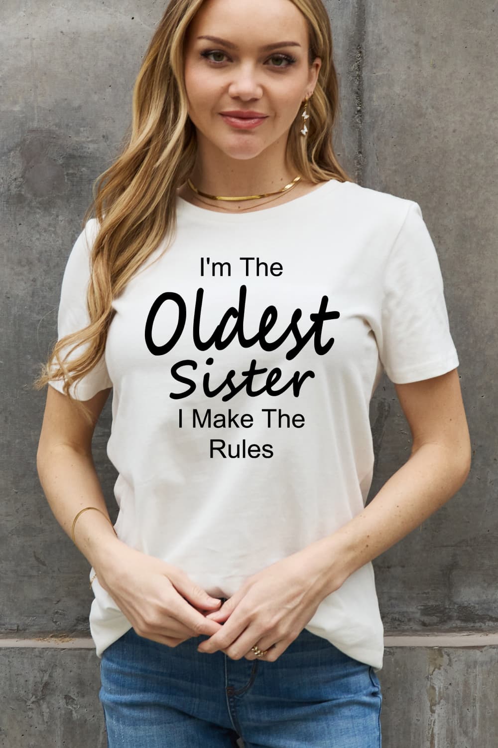 Simply Love Full Size I’M THE OLDEST SISTER I MAKE THE RULES Graphic Cotton Tee