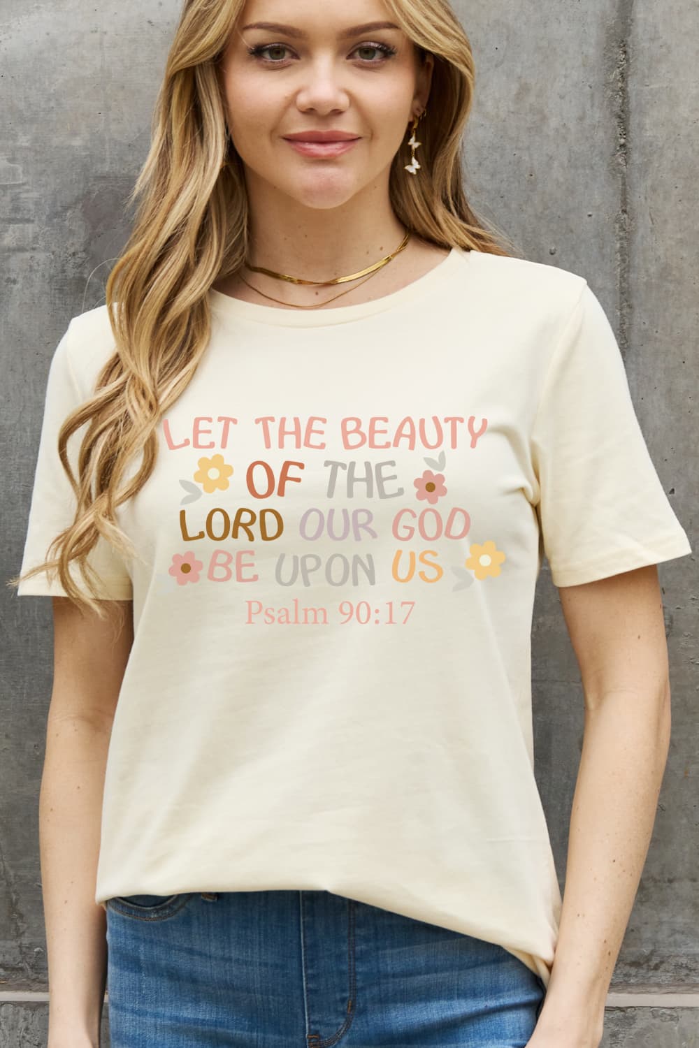 Simply Love Full Size LET THE BEAUTY OF THE LORD BE UPON US PSALM 90:17  Graphic Cotton Tee