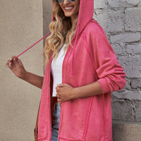 Exposed Seam Drawstring Hooded Jacket with Pockets