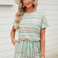 Rainbow Stripe Drawstring Waist Romper