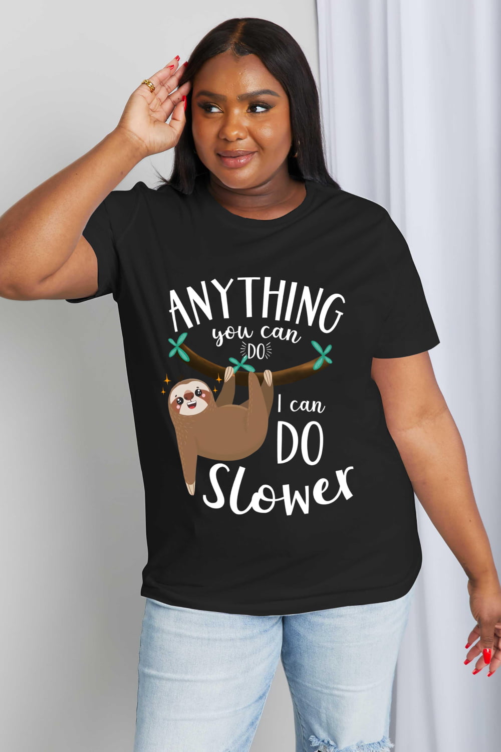 Simply Love Full Size ANYTHING YOU CAN DO I CAN DO SLOWER Graphic Cotton Tee