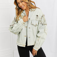 POL Bead It Up Beaded Denim Jacket