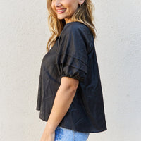 Petal Dew So Lovely Full Size Ruffle Sleeve V-Neck Top in Black