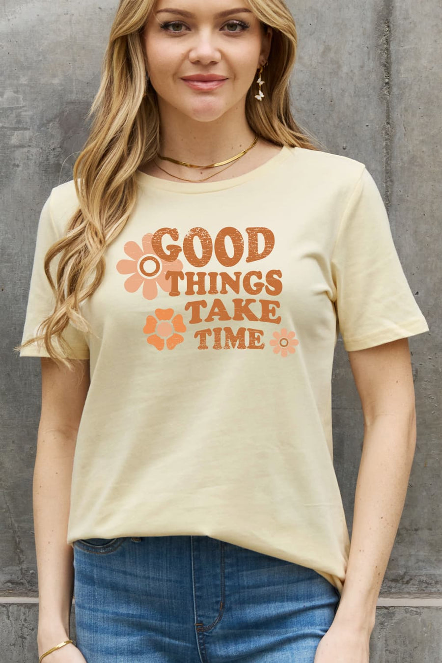 Simply Love Full Size GOOD THINGS TAKE TIME Graphic Cotton Tee