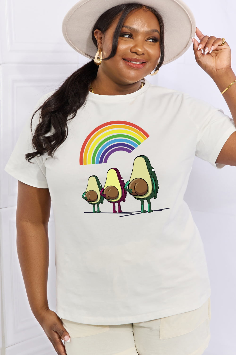 Simply Love Full Size Rainbow & Avocado Graphic Cotton Tee