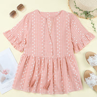 Embroidered Tassel Flounce Sleeve Babydoll Blouse